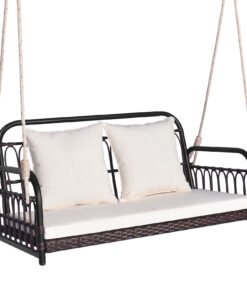 2-Person Outdoor Patio Hanging Chair with Cushions for Garden, Backyard-White