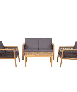 4-Piece Patio Acacia Wood Furniture Set with Removable Cushions-Grey