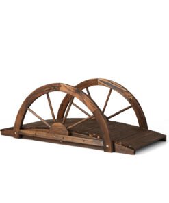 Wooden Garden Bridge with Half Wheel Railings-Rustic Brown