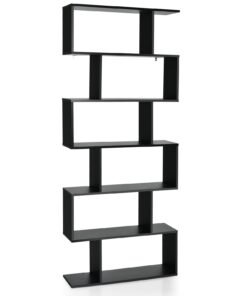 6-tier S-shaped Wooden Industrial Bookshelf-Black