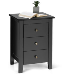 Wooden Nightstand with 3 Drawers and Stable Structure-Black