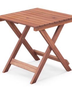 Wooden Side Table with Slatted Tabletop and Sturdy X-shaped Frame-A