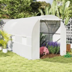 Outsunny 4.5 x 2 x 2 m Polytunnel Greenhouse, Walk-in Green House for Garden with Mesh Windows, Galvanised Steel Frame, White