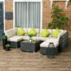 Outsunny 8 Pieces PE Rattan Corner Sofa Set, Outdoor Garden Furniture Set, Patio Wicker Sofa Seater w/ Cushion, Washable Cushion Cover & Tempered Glass Table, Black