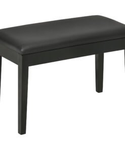 HOMCOM Classic Piano Bench Stool, PU Leather Padded Keyboard Stool with Rubber Wood Legs and Music Storage Compartment, Black