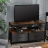 HOMCOM TV Stand Cabinet with 2 Foldable Drawers - Rustic Brown