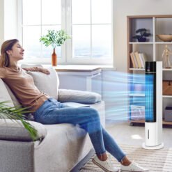 HOMCOM Portable Air Cooler, 3L Tank Evaporative Ice Cooling Tower Fan with 3 Modes, 3 Speeds, Remote, Timer, 60 Oscillating, Portable Swamp Cooler for Home Bedroom, White