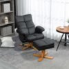 HOMCOM PU Leather Swivel Recliner Chair with Footstool, Wooden Base and Storage for Living Room, Black