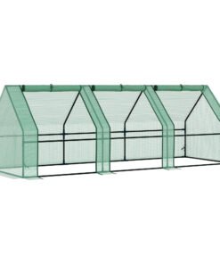 Outsunny Mini Small Greenhouse with Steel Frame & PE Cover & Zipped Window Poly tunnel Steeple for Plants Vegetables, 270 x 90 x 90 cm, Green
