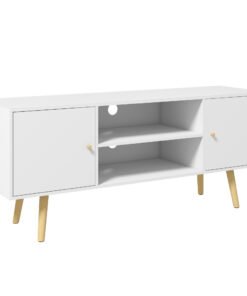 HOMCOM TV Stand Cabinet up to 55 Inches, TV Unit with Storage Shelves and Wood Legs for Living Room, Bedroom, White