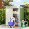 Outsunny Metal Garden Shed, Outdoor Lean-to Shed for Tool Motor Bike, with Adjustable Shelf, Lock, Gloves, 5'x3'x6', Green