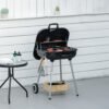 Outsunny Portable BBQ Charcoal Grill with 2 Wheels and Cooking Utensils, Smoker Grill with Lid for Outdoor Barbecues, Camping, Picnic, Courtyard