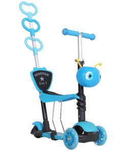 HOMCOM Adjustable Kids Toddler Scooter, with Removable Seat, Back Handle, Blue