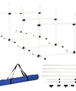 PawHut 4 Pieces Dog Agility Training Equipment, Adjustable Height Jumps Hurdle with Carrying Bag for Outdoor, White