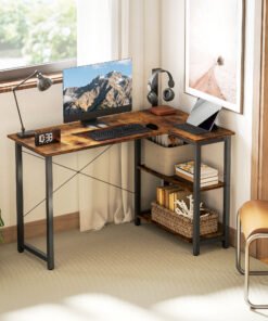 HOMCOM L Shaped Desk, Corner Computer Desk with Bookshelf for Home Office, Study Room, Workstation, 120 x 73.2 x 75cm, Rustic Brown