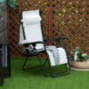 Outsunny Zero Gravity Garden Folding Patio Sun Lounger w/Cup Holder & Canopy Shade White