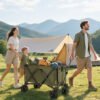 Outsunny Folding Garden Trolley, Cargo Traile on Wheels, Collapsible Camping Trolley, Outdoor Utility Wagon with Steel Frame and Oxford Fabric, Green