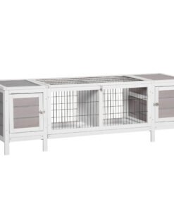 PawHut Rabbit Hutch and Run, with Removable Tray - Grey