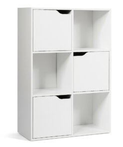 White Modern Open and Closed 6 Cube Shelving Unit