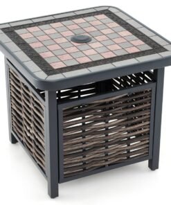 All Weather Patio Square End Table with Resin Tabletop and Umbrella Hole