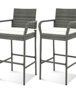 All Weather PE Rattan Bar Chairs with Armrests and Seat Cushions-2 Pack