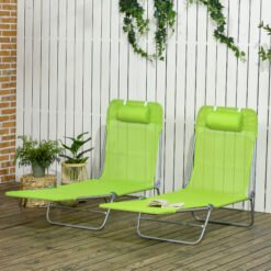 Outsunny Set of Two Steel Frame Sun Loungers, with Reclining Backs - Green