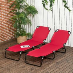 Outsunny Set of Two Folding Sun Loungers - Red