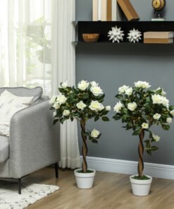 Outsunny Set of Two Faux Rose Trees - White