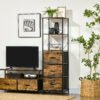 HOMCOM Industrial Storage Cabinet with 2 Open Shelves and 3 Foldable Fabric Drawers, Multifunctional Bookshelf in Living Room, Study, Bedroom, Rustic Brown