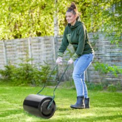 Outsunny ?50cm Steel Garden Lawn Roller Push Pull w/ Fillable Cylinder Water Sand Plug Lawn Flatten Seed Sow Rolling Drum w/ Handle