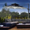 Outsunny 3m Cantilever Parasol w/ Solar Lights Power Bank Base 360 Spin Dark Grey