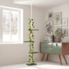 PawHut 242cm Adjustable Floor-To-Ceiling Cat Tree, with Artificial Decoration, Perches, Anti-Slip Kit - Green