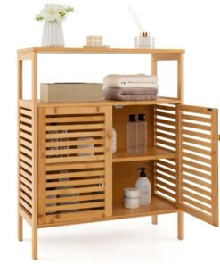 Bamboo Storage Cabinet with Double Louvered Doors-Natural