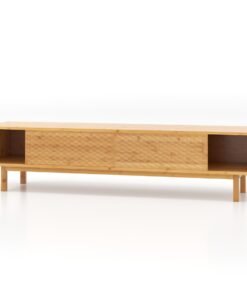 Bamboo TV Stand for 65” 70” TVs with Sliding Doors and 3 Storage Compartments-Natural