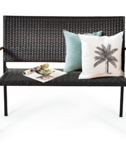 2-Person Outdoor Garden Stackable Bench with Acacia Wood Armrests