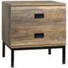 HOMCOM Retro Bedside Table, End Side Table with 2 Drawers, Metal Frame for Bedroom, Living Room, Coffee