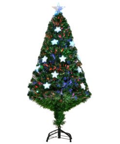 HOMCOM 4FT Prelit Artificial Christmas Tree Fibre Optic Star LED Light Holiday Home Xmas Decoration with LED Light for Indoor Party, Green