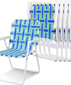 6 Pieces Folding Beach Chair with Armrest in U Shaped Steel Frame-Blue