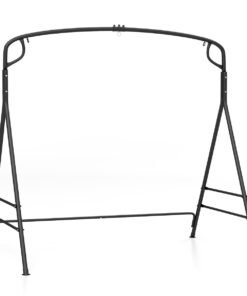 Outdoor Metal Swing Frame Sturdy A-Shaped Porch Swing Stand with Extra Side Bars-Black