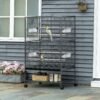 PawHut Large Bird Cage Budgie Cage for Finch Canaries Parakeet with Rolling Stand, Slide-out Tray, Storage Shelf, Food Containers, Dark Grey