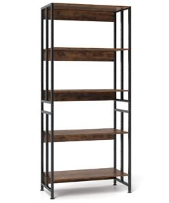 5-Tier 157cm Tall Etagere Bookcase with Adjustable and Tiltable Shelves-Rustic Brown