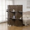 HOMCOM 4-Panel Room Dividers with Shelves, Wave Fibre Freestanding Folding Privacy Screen Panels, Partition Wall Divider for Indoor Bedroom Office, 180cm, Brown
