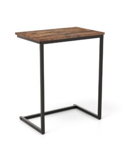 C-shaped End Table with Heavy-duty Metal Frame for Coffee Snacks Laptop-Rustic Brown