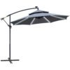 Outsunny 3m LED Light Overhanging Parasol - Grey
