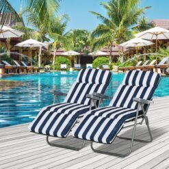 Outsunny 2Pc Folding Sun Loungers Set-Blue/White