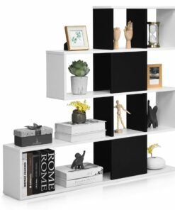 5-Tier Display and Storage Bookshelf for Home and Office-Black and White
