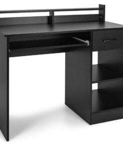 Wooden Computer Desk With Keyboard Tray for Work and Study-Black