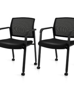 Waiting Room Chairs Set of 2 with Armrests and Wheels-Black