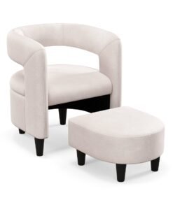 Comfy Accent Armchair with Footrest and Solid Wood Frame-Beige