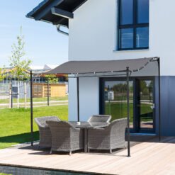 Outsunny 3x3m Metal Pergola with Canopy Garden Awning for Garden Parties, Grey